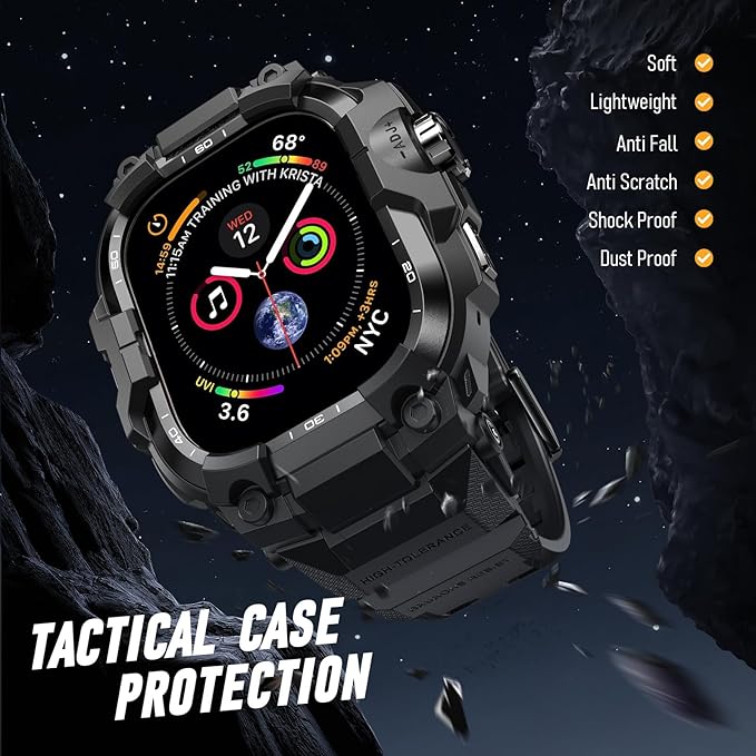 BXUXOHS Rugged Case and Band for Apple Watch 45mm Men, Compatible with Apple Watch Series 9/8/7, Military Grade Shockproof Bumper Cover, Tactical Band Case for iWatch 9/8/7 Man, Black