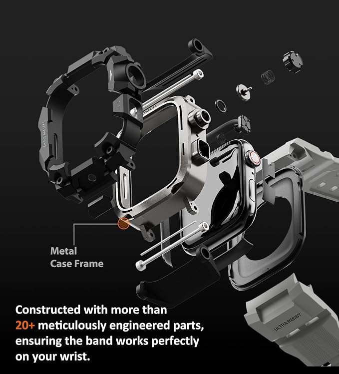 ULTIMAL Rugged Case with Band for Apple Watch 46mm,Compatible with Apple Watch Series 11/10, Military Grade Shockproof Bumper Cover for iWatch Tactical Band Men (46mm,Grey)