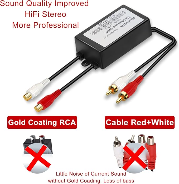 RCA Noise Filter Hum Eliminator Ground Loop Isolator (No Affect Bass) Quality Isolator for HiFi Stereo Home Theater Car Audio Player (Black)