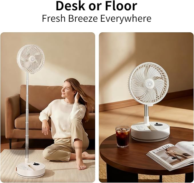 Portable Fan Rechargeable with Scent Function – Foldable & Extendable 3.4ft, 7200mAh Rechargeable Battery, 90° Oscillation & 4-Speed Adjustable, Desk & Floor Fan for Bedroom, Office, Travel, Quiet