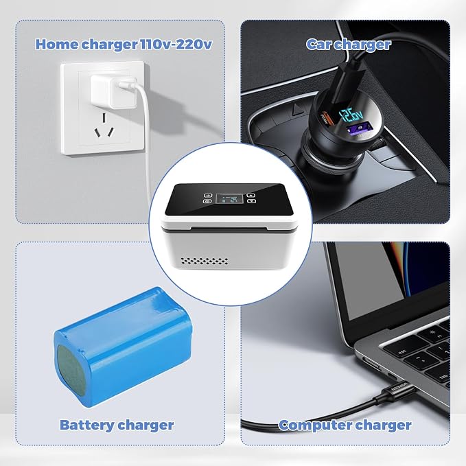 Electric Insulin Cooler Travel Case, Mini Insulin Fridge for Storage, Portable Insulin Refrigerator, ‌Large Capacity Diabetic Fridge Box for home,travel, Rechargeable Battery, Temperature LCD Display