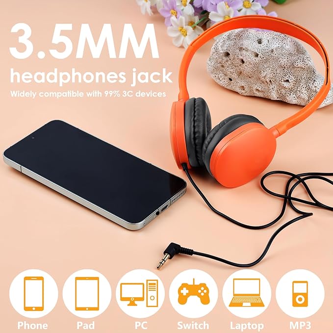 Kids Headphones Bulk for Classroom School 50 Pack,Class Set Headphones for School Students Children Teens Boys Girls 3.5mm Jack Mixed Colors