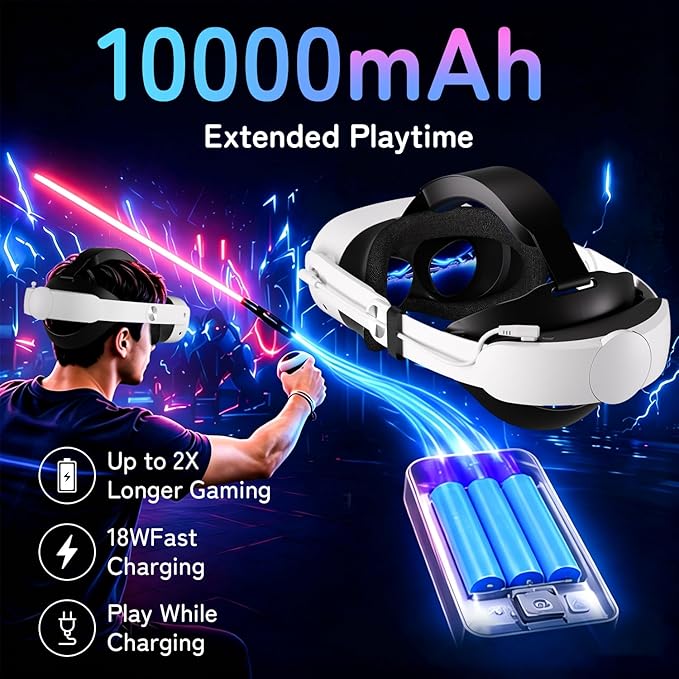 10000mAh Battery Head Strap Compatible with Meta Quest 3S / Quest 3 / Quest 2, Upgraded Elite Strap Replacement with Extend 4H Playtime, Comfortable Adjustable VR Accessories with Zero Facial Pressure
