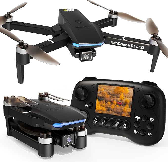 Toladrone TD31LCD Drone with Camera for Adults, Drones with LCD Screen Remote Control, Real-time Transmission, Brushless Motor, Fine Tuning Function, Headless Mode, Foldable Drone for Beginners