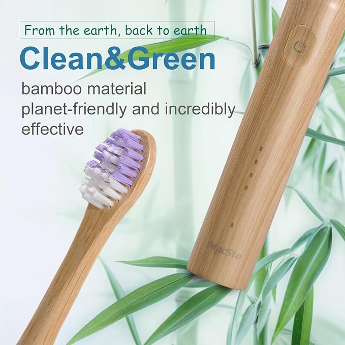 Oscillating Ultrasonic Electric Toothbrush with Bamboo Brush Heads (5 Pack), Sweeping & Vibrating,Type-C Rechargeable, IPX7 Waterproof, 4 Modes for Optimal Oral Care - Perfect Holiday Gift