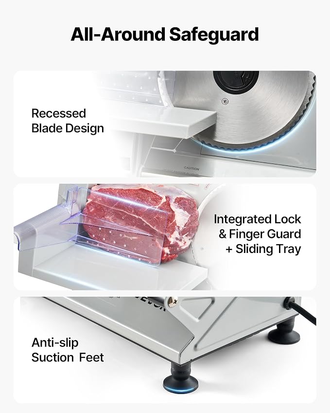 VEVOR Meat Slicer, 6.7" Electric Deli Slicer Machine with 2 SUS420 Blades, 0-0.6 inch Adjustable Thickness, 150W Home Food-Slicer for Meat, Ham, Baguett, Steak, ETL Approved