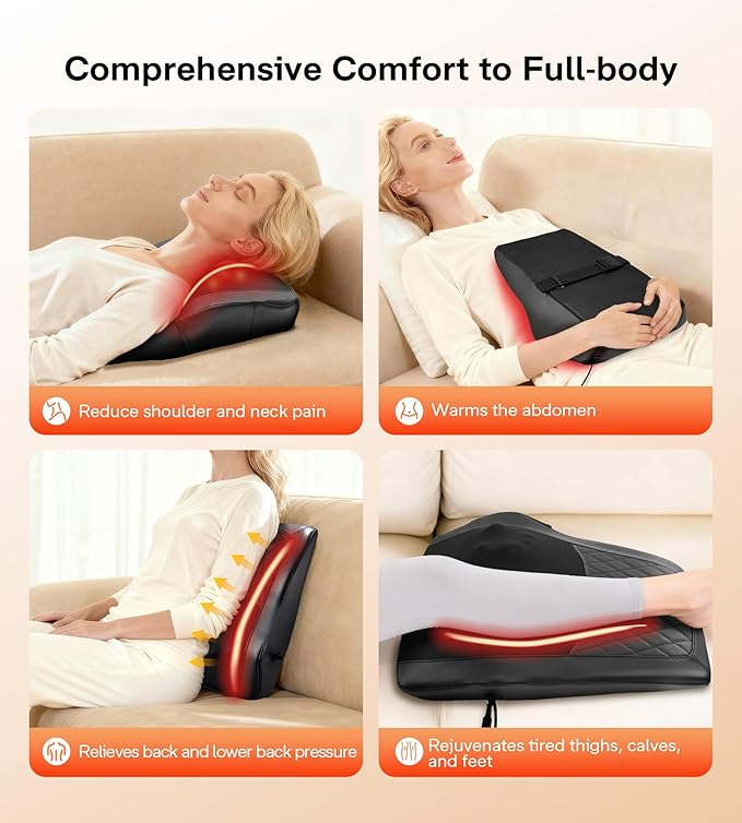 ALLJOY Back Massager with Heat, Electric Shiatsu Massage Pillow with LCD Display, 4 Modes & 3 Intensities Deep Tissue Kneading for Lower Back, Neck, Shoulder, Leg, Ideal Gifts for Men, Women