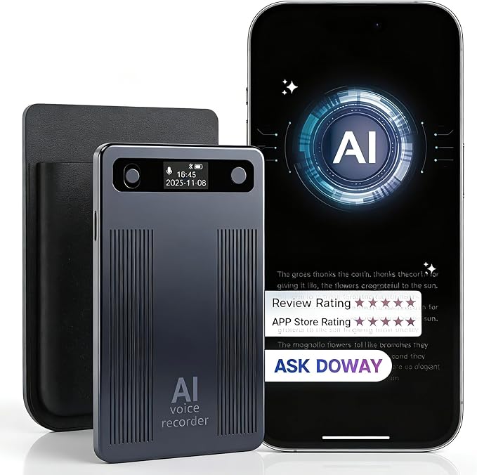 AI Voice Recorder, Transcribe & Summarize with AI, App Control, Supports 120+ Languages for Lectures, 64GB Memory, Audio Recorder for Lectures, Meetings, Calls,Blue