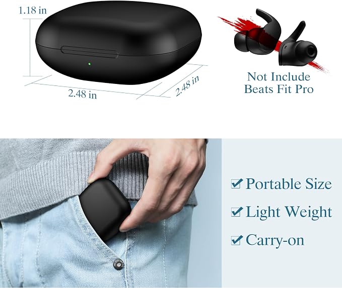 Wireless Charging Case Compatible for Beats Fit Pro, Portable Charger Case Replacement with Bluetooth Pairing Sync Button, 700mAh Built-in Battery (Not Included Earbuds) (Black)
