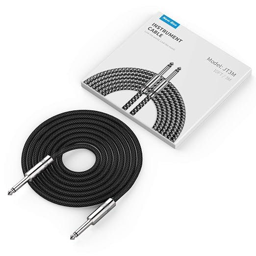 New Bee Guitar Cable 6ft Electric Instrument Cable Bass AMP Cord for Electric Guitar, Bass Guitar, Electric Mandolin, Pro Audio (Right Angle to Straight, Black)