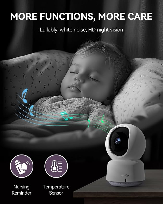 Comfyer Hybrid Video No WiFi & Smart WiFi Baby Monitor - 5" 1080P Split Screen & 2K Camera App Control, Motion Alerts, Sound Detection, HD Night Vision, 5050mAh Battery,Triple Security, 1600ft Range