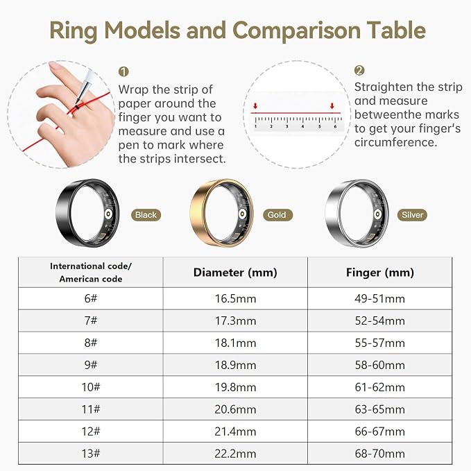 Smart Ring for Women & Men, Fitness Tracker with Heart Rate, Blood Oxygen, Sleep Monitoring, IP68 Waterproof, Long-Lasting Battery (Silver, #9)
