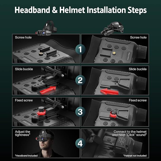ArzzuNiu Head-Mounted Night Vision Goggles - Rechargeable Hands Free Night Vision Binoculars Goggles,1312FT Digital Infrared Viewing for Adults,Include 32GB SD Card,8X Digital Zoom