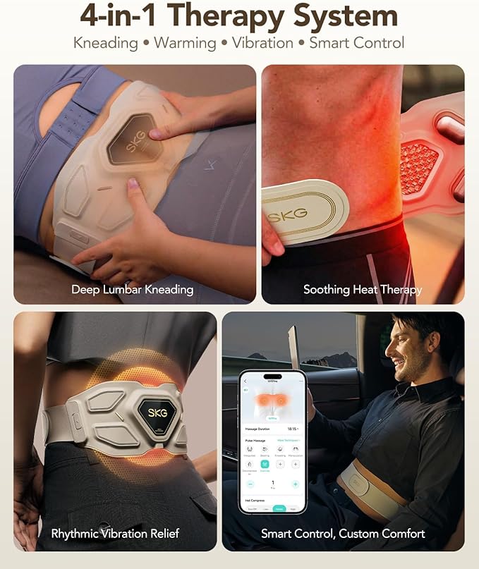SKG Lower Back Massager for Pain Relief Deep Tissue Gifts for Men Women Mothers Day Gifts Adjustable Cordless Heating Pad Infrared Vibrating Back Massager for Mom Grandpa