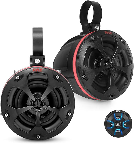 Pyle 2-Way Waterproof Off Road Speakers - 4" 800W Active Passive Marine Grade Wakeboard Tower RGB Speakers System w/Bluetooth Controller, Full Range Stereo Speaker for ATV/UTV Jeep Boat PLUTV48KBTR