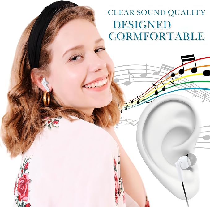 Kanayu 100 Pack Wired Earbuds Bulk for Classroom Ear Headphones Wired Basic Student Earbuds No Microphone with 3.5MM Jack for Class Laptop School Library, Individually Bagged (Black White)