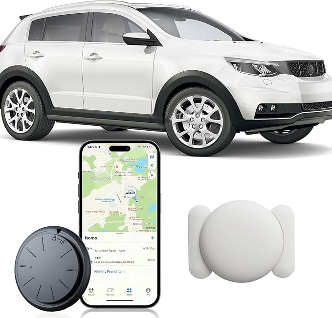 1PCS Black Tracker Device for Vehicles,Real Time GPS Car Tracker Work with Find My(iOS Only),No Monthly Fee Anti-Theft Car Locator,Hidden Car GPS Tracker with White Magnetic Case