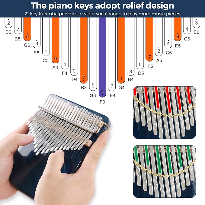 EASTROCK Karimba Thumb Piano 21 key Sapele solid wood Flat-board Portable Mbira Finger Piano with Study Instruction and Tune Hammer Wood Kalimba Gift for Adults Beginners Professiona