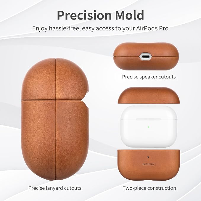 Belemay for AirPods Pro (1st Generation) Case, Compatible with MagSafe, Premium Crazy Horse Leather [Vintage Aesthetic] - Unique Patina - Comfort Grip - Compatible with AirPods Pro Case (2019), Tan