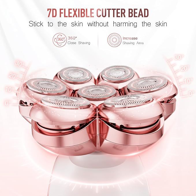 Electric Razors for Women Legs: 7D Floating Head Electric Shaver - IPX7 Waterproof Wet Dry Hair Remover - LED Display & Travel Lock for Body Face Bikini (Bright Pink)