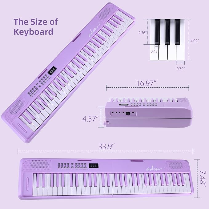 ADM 61 Key Folding Electric Piano Keyboard, Foldable Electronic Keyboard, Wireless 128 Tones, 128 Rhythms Includes Pedal, Gig Bag, Headphones for Beginners, Students, Teenagers, Adults, Purple