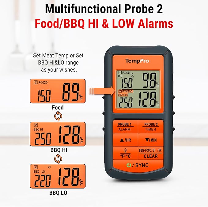 TempPro TP08 500FT Wireless Meat Thermometer for Grilling Smoker BBQ Thermometer with Dual Probe Kitchen Cooking Steak Turkey Food Thermometer Cooking Gift for Dad Him Husband (Previously ThermoPro)