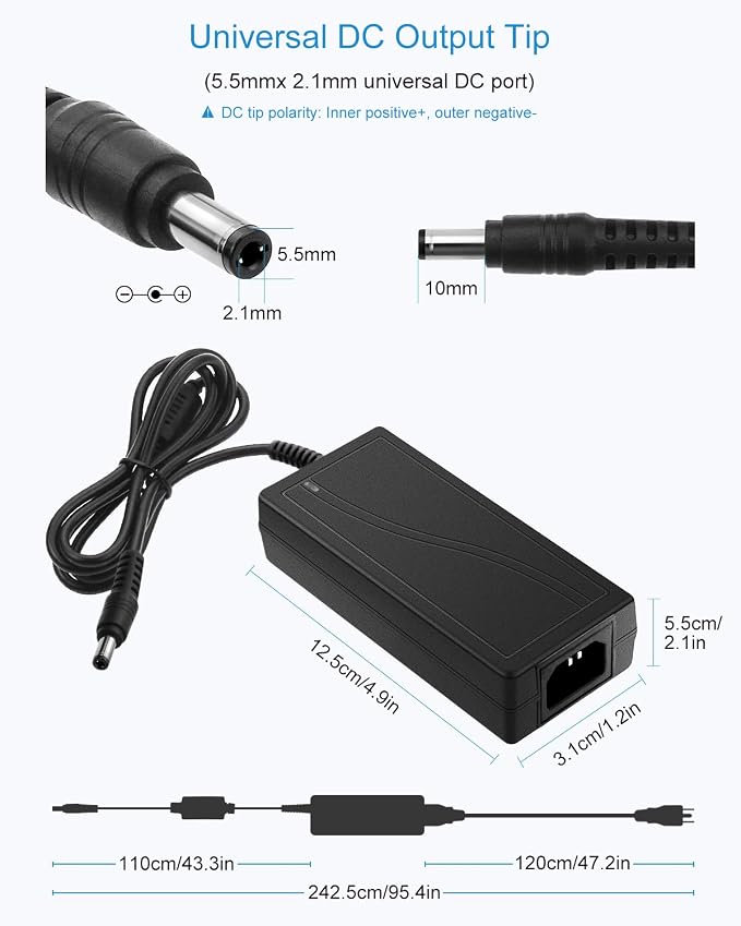 ALITOVE 24V DC Power Supply 3A 72W Power Adapter AC 100-240V 50-60hz to DC 24Volt Converter 3amp Transformer with 5.5x2.1mm Output Jack for LED Light 3D Printer CCTV Camera Wireless Router,5-Pack