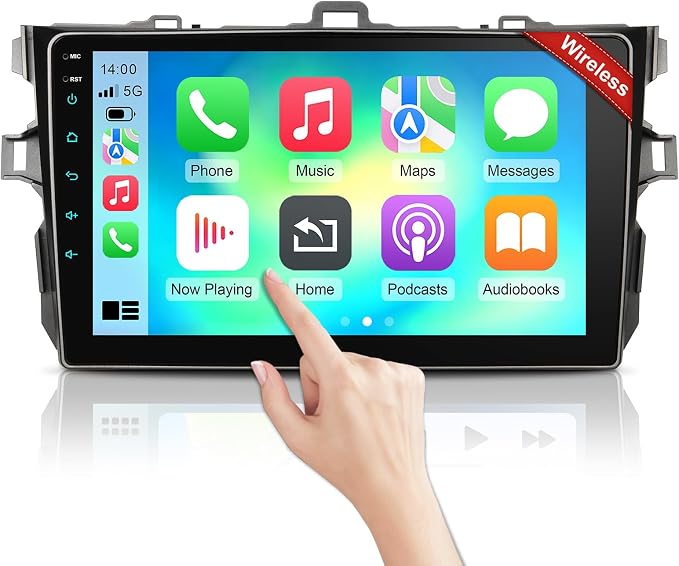 Car Stereo Radio for Toyota Corolla 2009-2013, Wireless Carplay Andorid auto Mirror Link 9Inch Touchscreen GPS Bluetooth 5.0 FM/RDS EQ-32 SWC