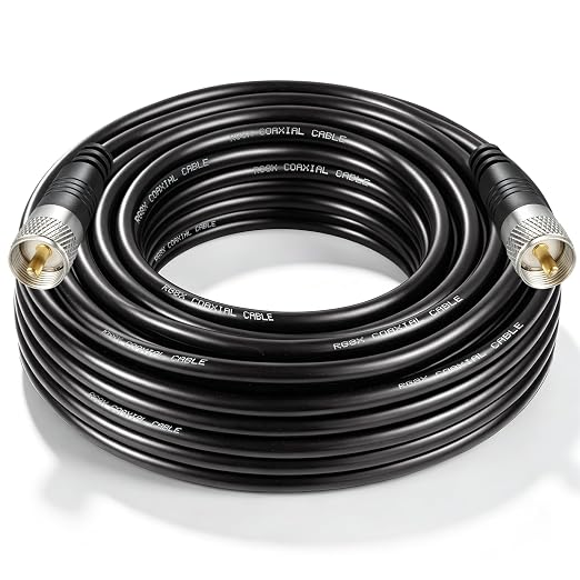 RG8x Coaxial Cable, CB Coax Cable, 75ft UHF PL259 Male to Male Low Loss CB Antenna Cables, 50 Ohm for HAM Radio, Antenna Analyzer