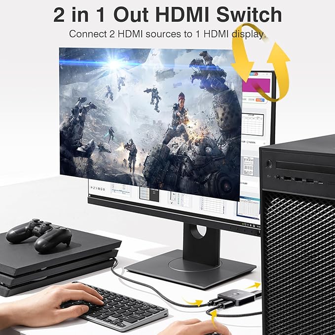 10K 8K HDMI Switch – 2 in 1 Out, Bi-Directional HDMI Switcher, 8K@60Hz, 4K@240Hz, Compatible with PS5, PS4, Xbox, Fire Stick, Apple TV, Projector