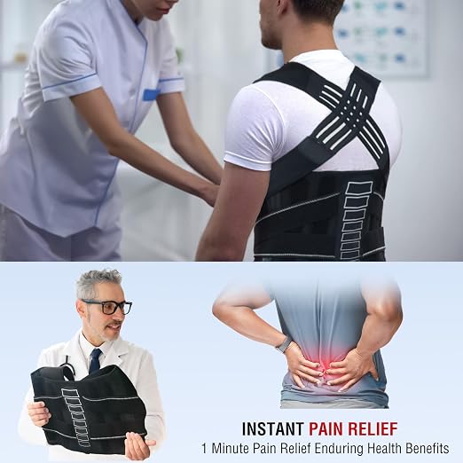 Back Brace Posture Corrector for Women and Men with Spine Vertical Alignment System, Lower Back Pain Relief, Back Straighter Instant Posture Corrector - Scoliosis (Black, X-Large)