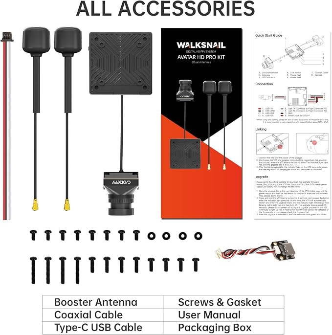 CADDXFPV Walksnail Avatar Pro Kit – Air Unit Pro for FPV Drone with Excellent Night Vision, Gyroflow Support, Digital Transmission System,Dual Antennas, 22ms Low Latency, 4km Max Range, 160° FOV, 1080P/60fps H.265 Video Recording, 1/1.8-inch Starvis II