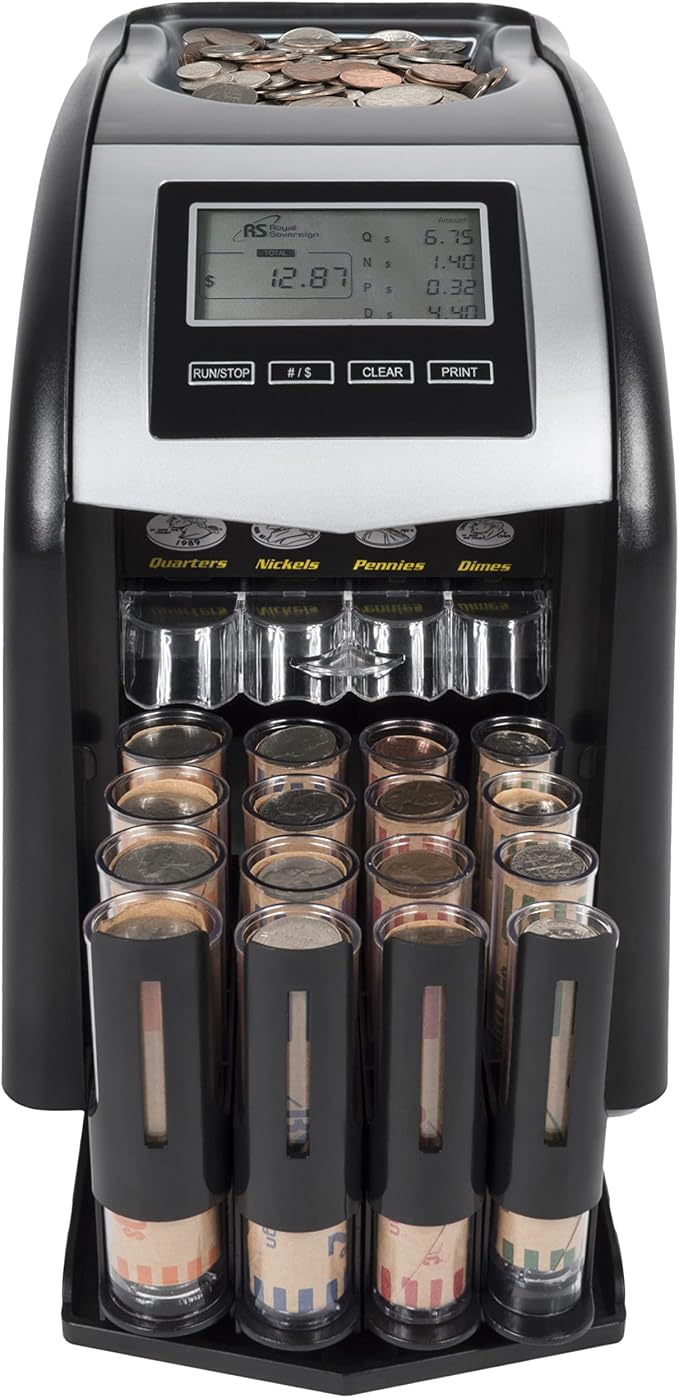 Royal Sovereign 4 Row Electric Coin Counter/Sorter with Patented Anti-Jam Technology & Digital Counting Display (FS-44N), Black