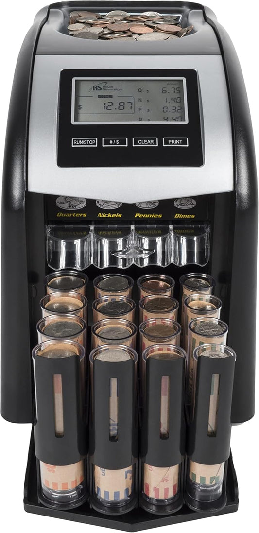 Royal Sovereign 4 Row Electric Coin Counter/Sorter with Patented Anti-Jam Technology & Digital Counting Display (FS-44N), Black