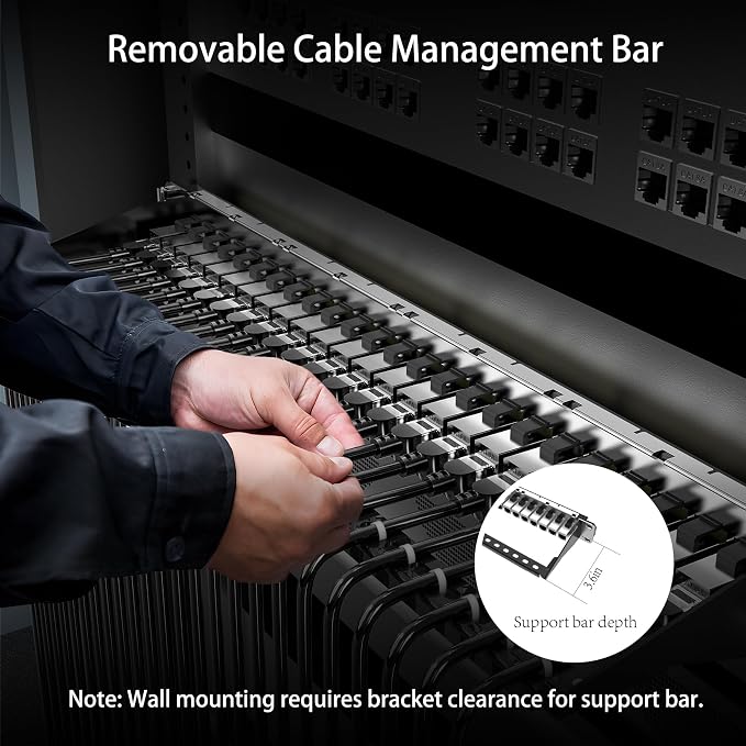 Jadaol [UL Listed] 24-Port Shielded Cat6A Patch Panel, 19” 1U Rackmount/Wall Mount Feed-Through RJ45 Panel with 24 Preloaded Shielded Keystone Couplers + 1 Spare, Up to 10Gbps, Cable Management Bar
