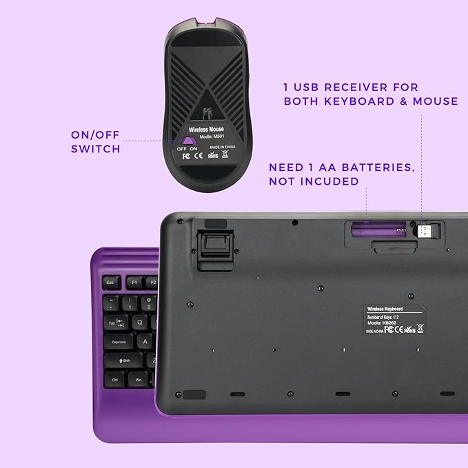 KOPJIPPOM Silent Wireless Keyboard and Mouse Combo - Keyboard with Large Print Cover, 2.4GHz Full-Sized Ergonomic Keyboard with Wrist Rest and Mouse for Laptop, PC, Notebook, Desktop