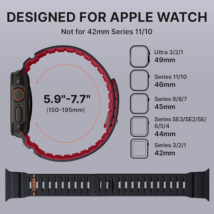 Bandletic Magnetic Watch band Compatible with Apple Watch Bands - Magnet Bands 49mm 46mm 45mm 44mm 42mm Men Women, Rugged Silicone Strap for iWatch Series 11/10/9/8/7/SE3/SE2/SE/6/5/4/3/2/1