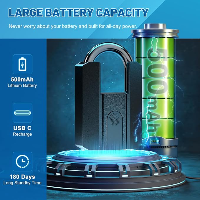 APECYC Fingerprint Bike U Lock with Cable, Heavy Duty Anti Theft Smart Lock | Unlock in 0.2 Seconds, Anti-theft Bicycle Lock with 4FT Cable for Commuting, E-bikes, Scooters, Motorcycles & Outdoor Parking