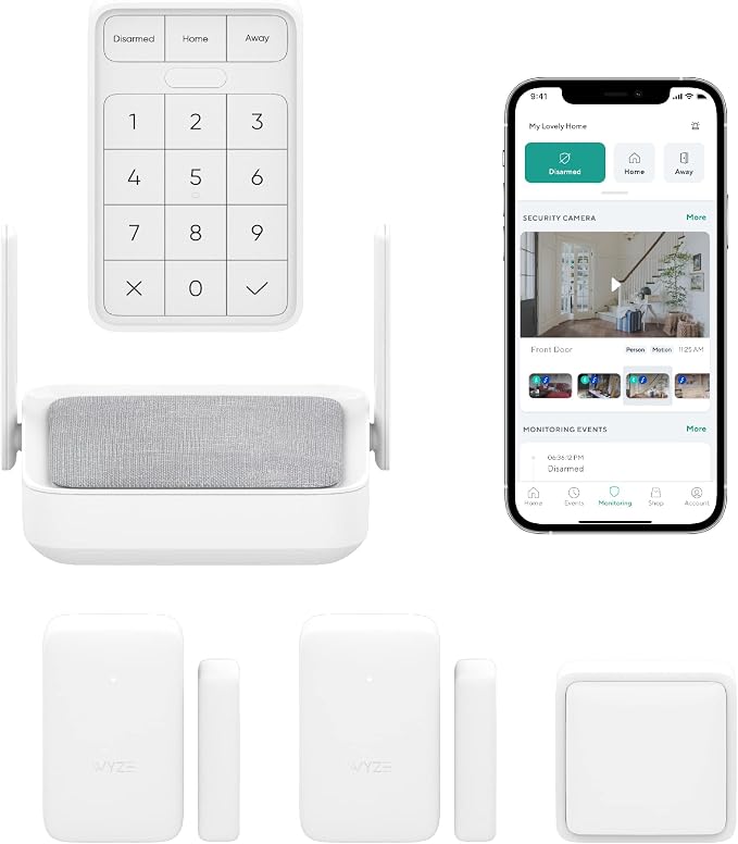 Wyze Home Security System Core Kit with Hub, Keypad, Motion, Entry Sensors (2), and 3 Months of 24/7 Professional Monitoring Included (Service Required) (Renewed)