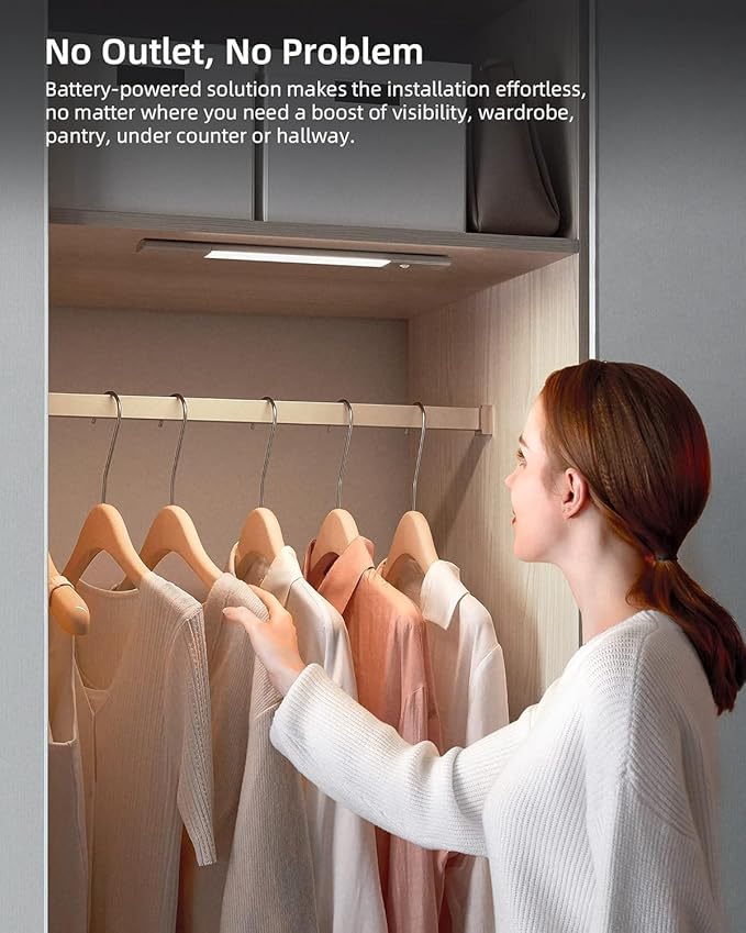 EZVALO 48 LED Under Cabinet Lighting, Motion Sensor Closet Light with Detachable Battery, Wireless LED Magnetic Light for Kitchen, Wardrobe-15.8Inch