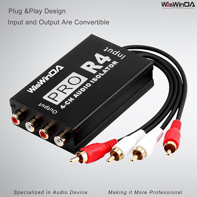 Pro 4Channels RCA Noise Filter Hum Eliminator Ground Loop Isolator (No Affect Bass) Quality Isolator for HiFi Stereo Home Theater Car Audio Player (Pro X4 4Channels RCA Ground Loop Isolator)