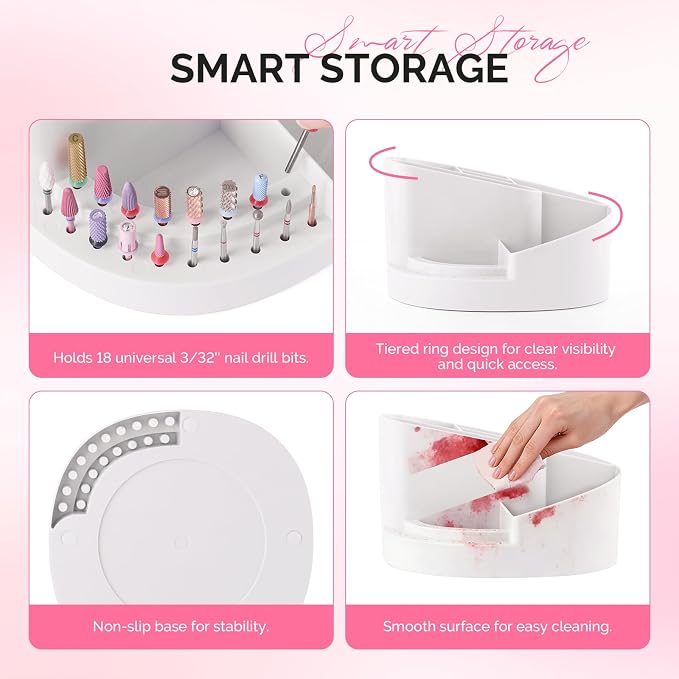 MelodySusie Electric Callus Remover for Feet PC800G and Nail Art Tools Storage Box with 18 Holes & 7 Compartments