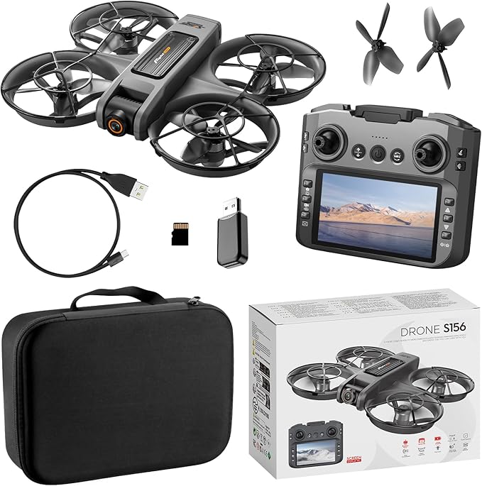 OBEST RC Drone With Screen On Controller (5.9in), Brushless Motor Drone with Dual Cameras (Electric Angle Adjustment), Optical Flow Positioning, 6CH Gyro, WIFI FPV, 100m Range, True 12-15min Flight (1800mAh), 3 Speeds, Headless Mode, LED Lights, USB Re...
