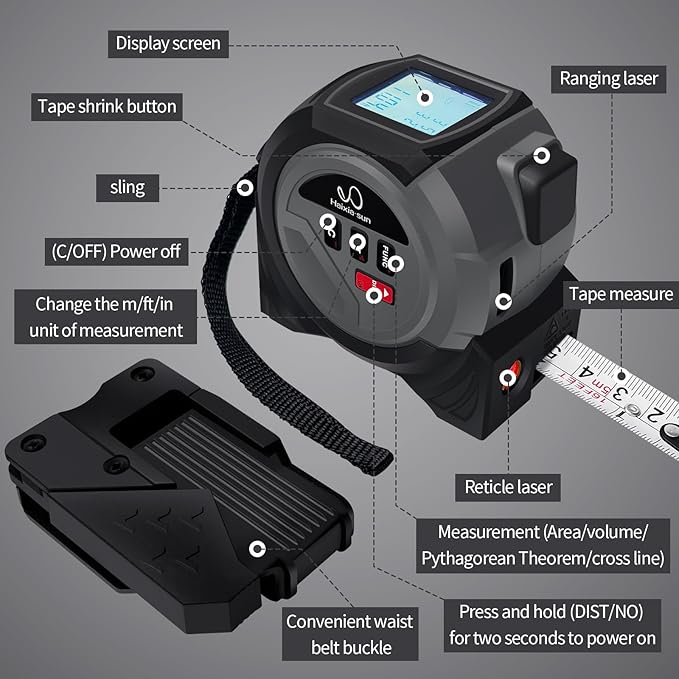 3 in 1 Laser Tape Measure with Level | 131ft/40M Laser Distance Meter Display On Backlit LCD Screen with 16ft/5m AutoLock Measuring Tape | Ft/Inch/Fractions/M/mm (Black 3in1 Laser)