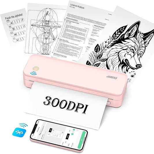 JADENS Portable Printers Wireless fot Travel, 300DPI Support 8.5''×11'' Thermal Paper, Inkless Printer for Laptop, Compatible with iOS, Android
