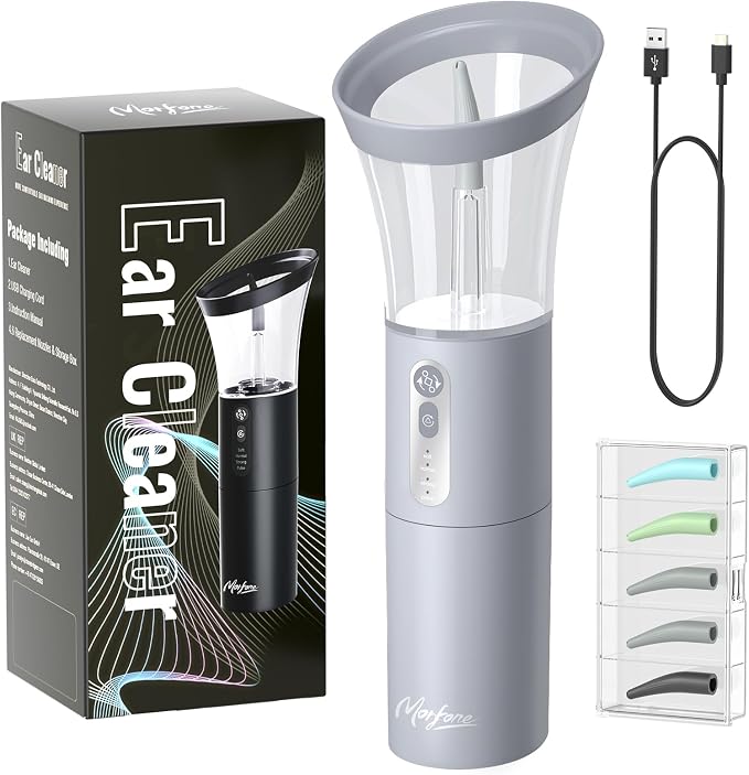 Ear Wax Removal, Electric Ear Cleaning Kit Effective & Safe Ear Cleaner Irrigation Flushing System 4 Pressure Modes for Ear Wax Buildup, Water Resistant Ear Cleaning Tool USB Rechargeable