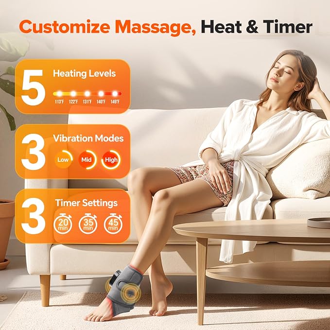 2PCS Cordless Foot Massager for Neuropathy, 3000mAh Rechargeable Ankle Heating Pad with Massage for Circulation, Foot Ankle Pain Relief Massager, Gray