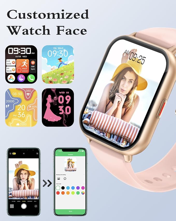 RUIMEN Smart Watches for Women Men (Answer/Make Calls, 2 Bands Included), 1.8" Smartwatch for iOS/Android Phones, Fitness Tracker Heart Rate/Sleep Monitor Digital Watch Waterproof (Pink)
