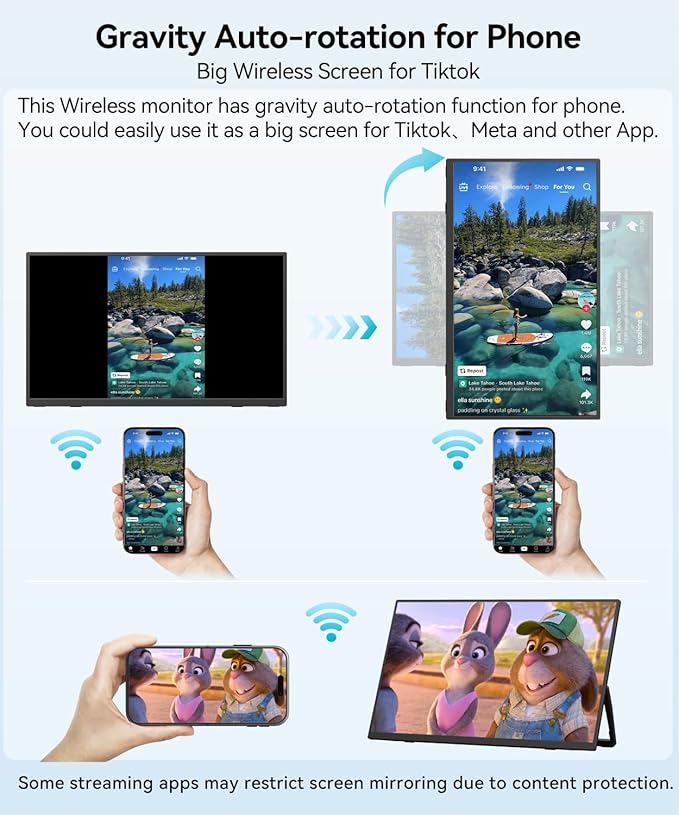 MAGICRAVEN Wireless Portable Monitor for Laptop, 18.5" Portable Monitor with Battery-1080P FHD Second Screen for Home & Office, AirPlay & Miracast Casting, No Cables or Drivers Needed