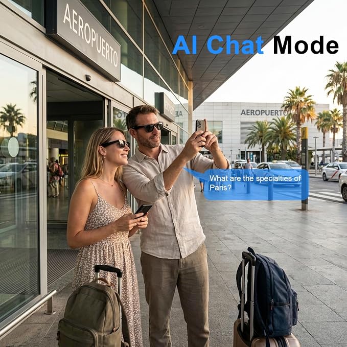 Electrochromic AI Glasses for Men & Women, Bluetooth Smart Glasses Powered by ChatGPT, AI Real-time Translation with 164 Languages, Music Play, Hands-Free Calls, Sunglasses for Daily Use, Travel